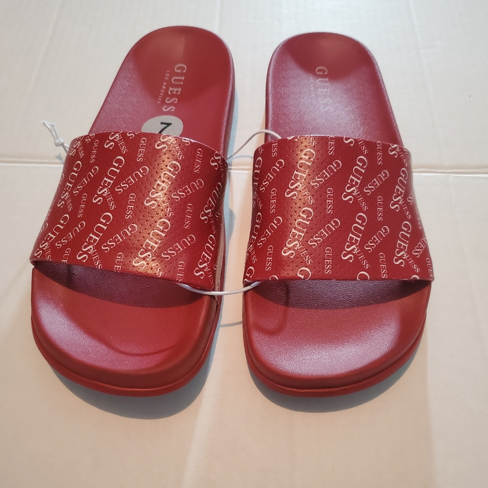 SOLD NWOT Guess Womens Red Slides Size 7 - Picture 1 of 5